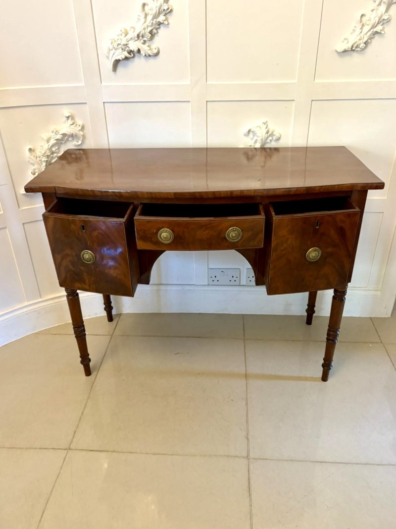 Small Antique George III Quality Figured Mahogany Bow Front Sideboard - Image 10